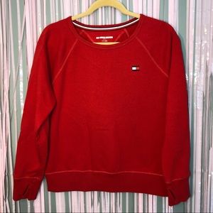 Red Tommy Hilfiger Crewneck w/ Thumb Holes